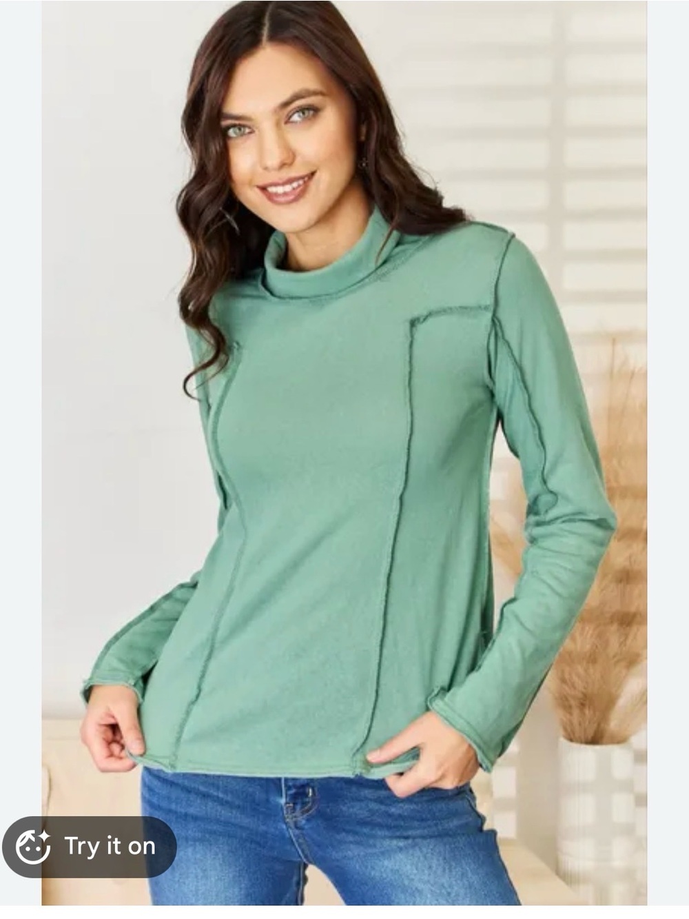 Women's Sage Green Long-Sleeve Mock Neck Top POL